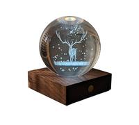 Gingko Amber 3D Laser Engraved Premium Crystal Light with Wooden Walnut Base, LED Lights, Touch Control Button, 4 Light Brightness, USB-C Charging, Packed in Premium Gift Box (Stag)