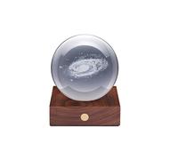 Gingko Amber 3D Laser Engraved Premium Crystal Light with Wooden Walnut Base, LED Lights, Touch Control Button, 4 Light Brightness, USB-C Charging, Packed in Premium Gift Box (Galaxy)