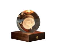 Gingko Amber 3D Laser Engraved Premium Crystal Light with Wooden Walnut Base, LED Lights, Touch Control Button, 4 Light Brightness, USB-C Charging, Packed in Premium Gift Box (Dandelion)