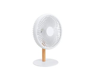 Gingko Beyond Detachable Desk Ultra quiet Desk Fan/Light, Remote Control or button, 3 cool wind speed, USB-C charging, hanging fan and light with premium wooden stand (Cream White)