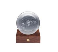 Gingko Crystal Light Amber 3D Laser Engraved – Walnut Base, LED, Touch, USB‑C (Solar System)