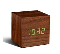 Gingko Cube Walnut Click Clock with Green LED, Brown