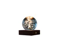 Gingko Design Amber Crystal Light - Cyclist | 3D Laser-Engraved Crystal Night Lamp on Walnut Wood Base, USB-C Rechargeable, 3 Light Levels, Gift of The Year 2024