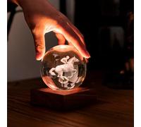 Gingko Design Amber Crystal Light - Horse Racing Edition | 3D Laser-Etched Crystal Lamp with Wooden Base | Unique Home Décor & Gift | Warm Ambient LED Light