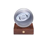 Amber Crystal Light 3D laser Saturn with Wooden Walnut Base Gingko Design Clear One Size