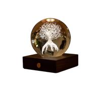 Gingko Design Amber Crystal Light - Tree of Life 3D Etched LED Lamp | Rechargeable Mood Light with Walnut Base | Unique Spiritual Gift & Zen Home Décor Accent