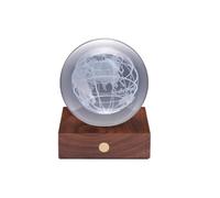 Amber Crystal Light 3D laser World Globe with Wooden Walnut Base - Large Gingko Design Clear One Size