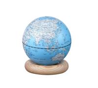 Gingko AtlasGlobe Lamp with Wooden Walnut Base, LED Lights, Touch Control Button, Dimmable Brightness, USB-C Charging, Packed in Premium Gift Box (Light Blue, Mini)
