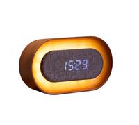 Gingko Design Lumos Alarm Clock - Oval, Walnut | LED Alarm Clock with Ambient Light | Modern Wooden Clock with Touch Control & Rechargeable Battery