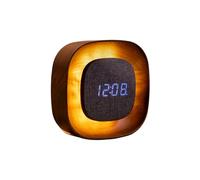 Gingko Design Lumos Alarm Clock - Square, Walnut | Wooden LED Alarm Clock with Ambient Light | Minimalist Rechargeable Desk or Bedside Clock with Touch Control