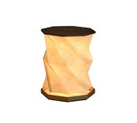 Gingko Twist Hexagon Lamp with Wooden Walnut and Black ABS Base with Tyvek Paper, LED Lights, Touch Control Button, Dimmable Brightness, USB-C Charging, Packed in Premium Gift Box (Black)