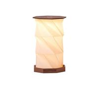 Gingko Design Twist Hexagon Lamp - Solid Walnut LED Desk Lamp | Rotating Magnetic Switch | Dimmable Rechargeable Light | Modern Minimalist Gift & Home Décor