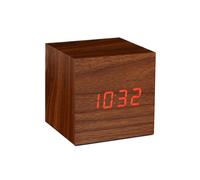 Gingko Brown Cube Walnut Click Clock with Red LED