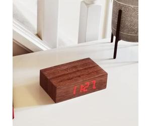 Gingko Flip Click Clock Natural Wood Alarm Clock with Sound Activated Technology - Walnut with Red LED Display