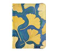 Gingko Leaf Blue Art Painting Leather Passport Holders Passport Case Travel Documents Wallet Passport Holder Combo with Vaccine Card Slot Lightweight