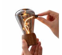 Gingko Opal Drift Light - Walnut Wood LED Ambient Lamp, Interactive Magnetic Mood Light, Smoked Glass Bedside Lamp, USB Rechargeable Sculptural Lighting for Home Décor