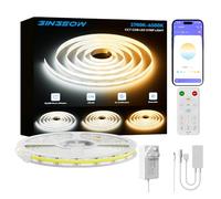 Gingsow COB LED Strip White CCT Tunable 10m Kit, 6400LEDs CRI93 Dimmable 2700K-6500K 24V LED Tape Lights Kit with APP Control/Music Mode for Under Cabinet Bedroom Kitchen TV Mirror DIY Lighting