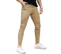 GINGTTO Jeans for Men Super Skinny Slim Fit Stretch Stylish Denim Pants Casual Jean 4 Seasons Khaki 36 Waist 30 Leg