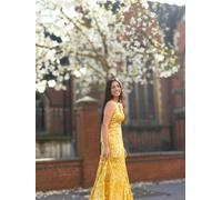 Gini London Animal Jacquard Halter Neck Maxi dress - Yellow - UK 8 / US 4 / EU 36