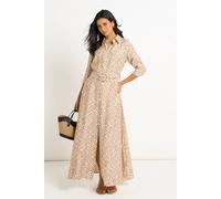 Gini London Beige Belted Shirt Maxi Dress Beige