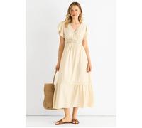 Gini London Beige Crochet Lace Panel Elasticated Waist Midi Dress Beige S/M