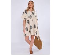 Gini London Beige Embroidery Smock Oversized Mini Shirt Dress Beige