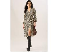 Gini London Beige Geo Print Assymetric Hem Wrap Midi Dress Beige