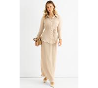 Gini London Beige Plisse Elasticated Waist Maxi Skirt Beige 14