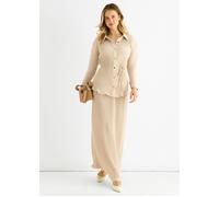 Gini London Beige Plisse Elasticated Waist Maxi Skirt - UK 14 / US 10 / EU 42