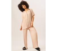 Gini London Beige Plisse Loungewear Wide Leg Trousers Beige