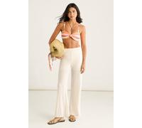 Gini London Beige Textured Elasticated Waist Flared Trousers Beige