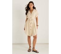 Gini London Beige Utility Belted Oversized Viscose Shirt Dress Beige