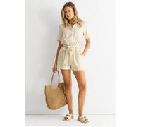 Gini London Beige Utility Elasticated Waist Linen Playsuit Beige 14