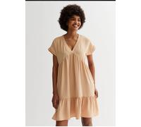 Gini London Beige V Neck Tiered Mini Smock Dress Beige