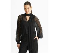 Gini London Black Animal Lace Neck Tie Detail Blouse - UK 16 / US 12 / EU 44