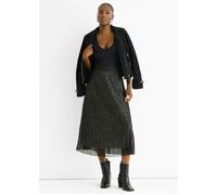 Gini London Black Animal Print Mesh Overlay Pleated Midi Skirt - UK 12 / US 8 / EU 40