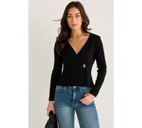Gini London Black Button Wrap Compact Knit Cardigan Black