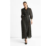Gini London Black Chiffon Foil Belted Maxi Shirt Dress Black