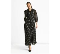 Gini London Black Chiffon Foil Belted Maxi Shirt Dress - UK 8 / US 4 / EU 36