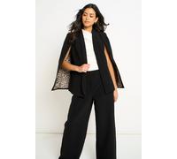 Gini London Black Contrast Animal Lining Tailoring Cape Blazer Black 8