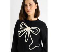 Gini London Black Contrast Bow pattern oversized Jumper - M-L (UK 12-14/US 8-10/EU 40-42)