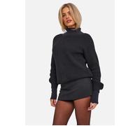 Gini London Black Crew Neck Rib Knit Oversized Jumper - M-L (UK 12-14/US 8-10/EU 40-42)