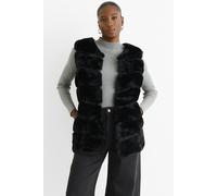 Gini London Black Diagonal Cut Sleeveless Faux Fur Gilet Black S/M