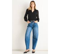 Gini London Black Dobby Chiffon Frill Neck Blouse Black