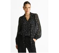 Gini London Black Dobby Star Chiffon Tie Neck Blouse - S-M (UK 8-10/US 4-6/EU 36-38)