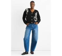 Gini London Black Floral Appliqué Wool Mix Cardigan Black S/M