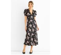 Gini London Black Floral Lace Trim Bias Midi Dress Black 10