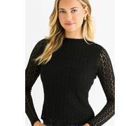 Gini London Black High Neck Jersey Lace Long Sleeves Top - UK 14 / US 10 / EU 42