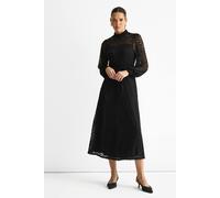 Gini London Black High Neck Jersey Lace Occasion Midi Dress Black