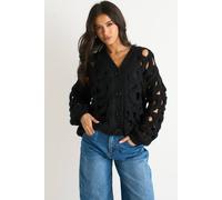 Gini London Black Hollow Chunky Knit Cardigan Black